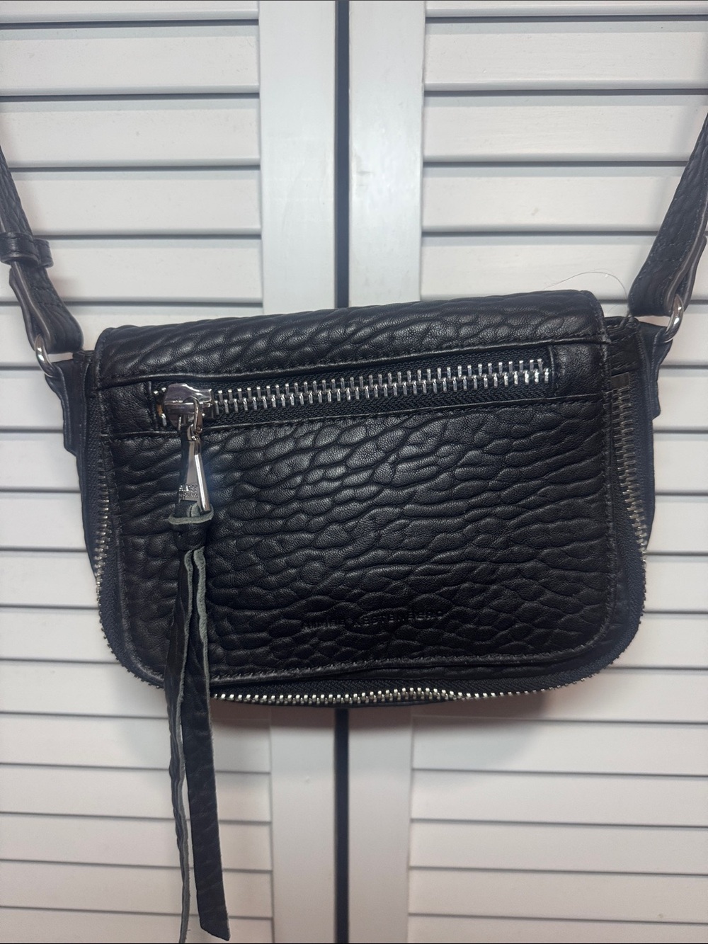 Aimee Kestenberg Black Textured Leather Crossbody with Front Zip